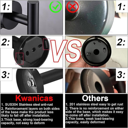 12 Pieces Matte Black Bathroom Hardware Accessories Set Hand Towel Ring 16&23.6 inch Round Towel Bar Toilet Paper Holder Towel Hooks 4 Pieces SUS 304 Stainless Steel,Heavy Duty,Wall Mounted - color: Matte Black, size: 12 piece 24"