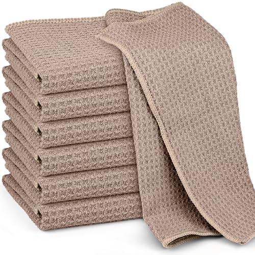 Microfiber Cleaning Cloth Waffle Weave for Dusting Absorbent Towel Quick Drying Dust Rags Household Kitchen, Lint Free Streak Free, 6 Pack,12 x 12 Inches, Khaki - color: Khaki, 12 X 12 Inch