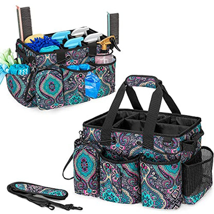 LoDrid Large Professional Cleaning Caddy with Detachable Divider, Supply Organizer with Handle and Shoulder Strap, Cleaning Bags for Housekeepers & Cleaners, Totem - color: Totem