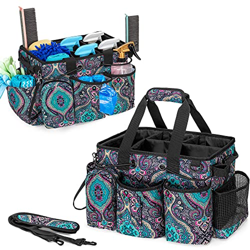 LoDrid Large Professional Cleaning Caddy with Detachable Divider, Supply Organizer with Handle and Shoulder Strap, Cleaning Bags for Housekeepers & Cleaners, Totem - color: Totem