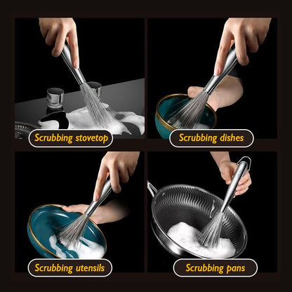 Stainless Steel Dish Brush with Handle, Metal Steel Wool Scrubber for Cast lron, Cookware, Pot, Pan, Grill（1PCS - color: Pcs1