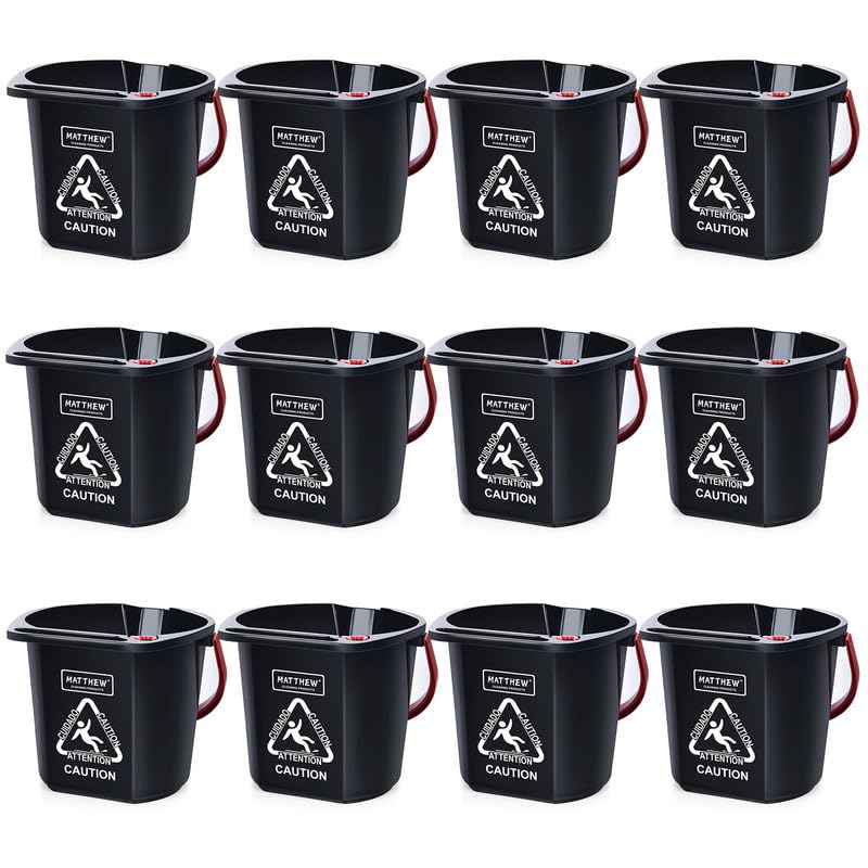 Matthew Cleaning 4.2 Gallon Mop Bucket, Heavy Duty Plastic Cleaning Bucket with Built-in Pour Spout, Mop Holder and Comfort Grip Handle, House and Commercial Cleaning Supplies, Case Pack 12 Pcs Black - color: Black, size: Case Pack - 12 Pcs