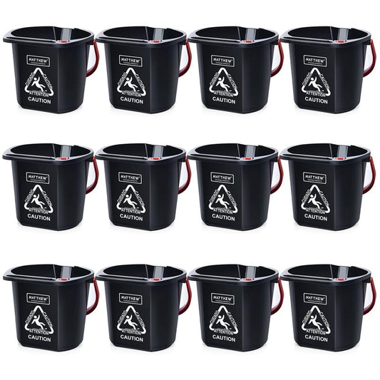 Matthew Cleaning 4.2 Gallon Mop Bucket, Heavy Duty Plastic Cleaning Bucket with Built-in Pour Spout, Mop Holder and Comfort Grip Handle, House and Commercial Cleaning Supplies, Case Pack 12 Pcs Black - color: Black, size: Case Pack - 12 Pcs