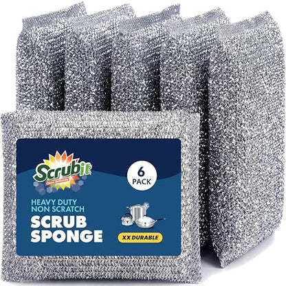 SCRUBIT Scrub Sponges for Kitchen, Non-Scratch Dish Sponges, Heavy Duty Steel Wool Scrubber Sponges Kitchen & Dishes Scrubbers (6)