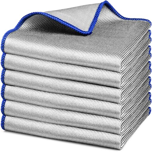 Microfiber Cleaning Cloth Polishing Glass Cleaner Absorbent Kitchen Towel Quick Drying Miracle Lint Free Rags for Household Auto Detailing Bathroom, Pack of 6, 12 x 12 Inch, Sliver-Blue - color: Sliver-blue, 12 X 12 Inch