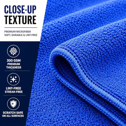 Iron Ridge Microfiber Cleaning Cloths 6-Pack, Blue, 12x12, 300 GSM | Reusable, streak-free performance for glass, kitchens, vehicles, electronics, workspaces, and everyday tasks - color: Blue