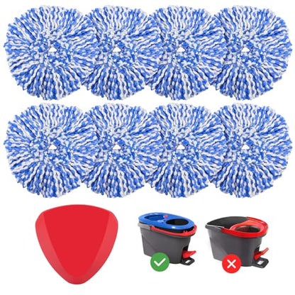 8 Pack RinseClean Spin Mop Replacement Head Refills with 1 Rotating Mop Base Compatible with O Ceda RinseClean 2 Tank System, Blue Microfiber Mop Refills for Floor Cleaning - size: 9 Pack