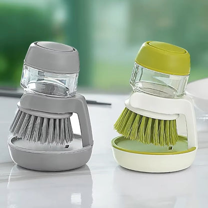 Soap Dispenser Palm Dish Brush with Storage Bracket – Drainage Base, Easy-to-Clean Kitchen Utensil Cleaner | Includes Extra Soft Bristle Brush (Gray&Green) - color: Gray&green