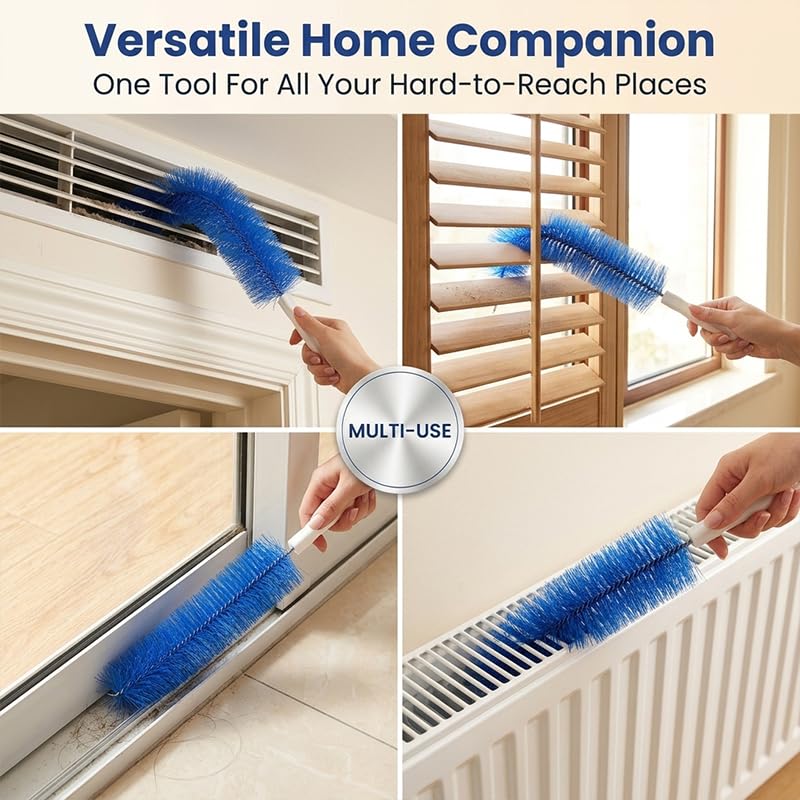 Bendable Fan Cleaning Brush with Microfiber Head, Reusable, Multi-Purpose Dust Remover for Ceiling Fans, Air Conditioner Vents, Cars，Blue+Gray 2PC