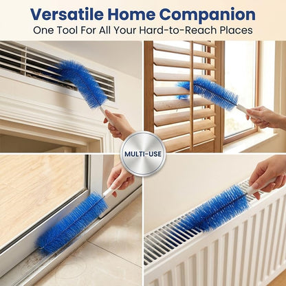 Bendable Fan Cleaning Brush with Microfiber Head, Reusable, Multi-Purpose Dust Remover for Ceiling Fans, Air Conditioner Vents, Cars，Blue+Gray 2PC
