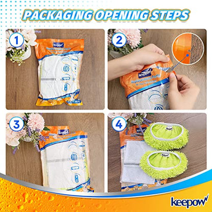 KEEPOW 2 Pack Reusable Chenille Microfiber Mop Pads Compatible with Swiffer Sweeper, Washable Dry Sweeping Cloths and Wet Mopping Refills with Mesh Laundry Bag - color: 2 Pack, Green