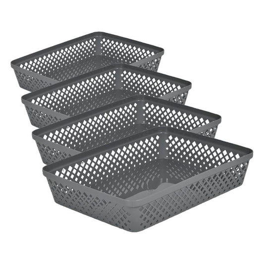 Glad Plastic Storage Basket Set - Multipurpose Drawer Trays, Kitchen Pantry Containers, and Bathroom Bins - Large Organizers, Grey, 3 Count (Pack of 4) - color: Grey, size: Large (Pack of 4)