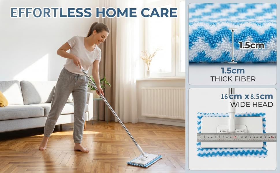 Snap Grip Mini Mop, Zero Touch MiniMop, Disposable Clip Mopstick Reusable Cloths, Retractable Gap Dust Cleaner Flat Mops with Locking Head & Sweeping Cloths (1*mop+5*Cloth)