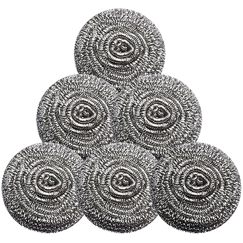 Stainless Steel Scrubber Scrubbing Scouring Pad Sponges Clean Pot Pan and Steel Wool for Kitchen Bathroom - size: 6Pcs Metal Scrubber