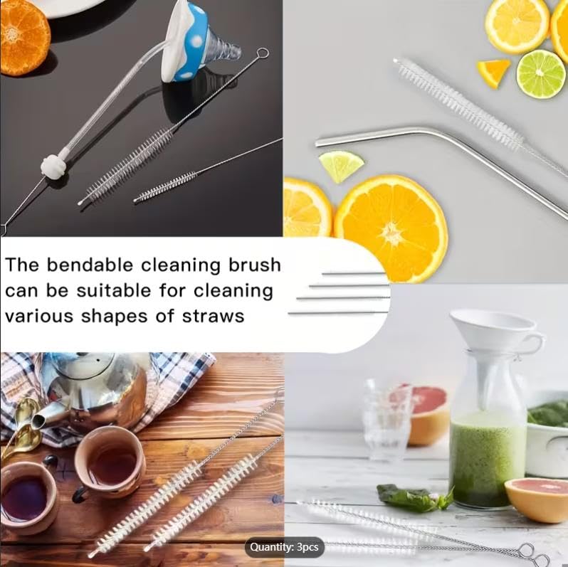 Straw Cleaning Brush Set, 10-Piece 8.2'' Stainless Steel Handle Straw Brush Set, Extra-Long Straw Brush Suitable for Glasses, Straw Cups, Water Bottles, and Tubes