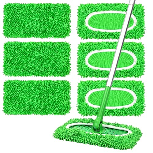 6Pcs Reusable Microfiber Mop Pads Compatible with Sweeper Mop, Washable Wet Mopping Pads & Dry Sweeping Cloths Refills for Hardwood/ Multi-Surface Floor Cleaning (6Pcs Green) - color: Green, size: 6Pcs