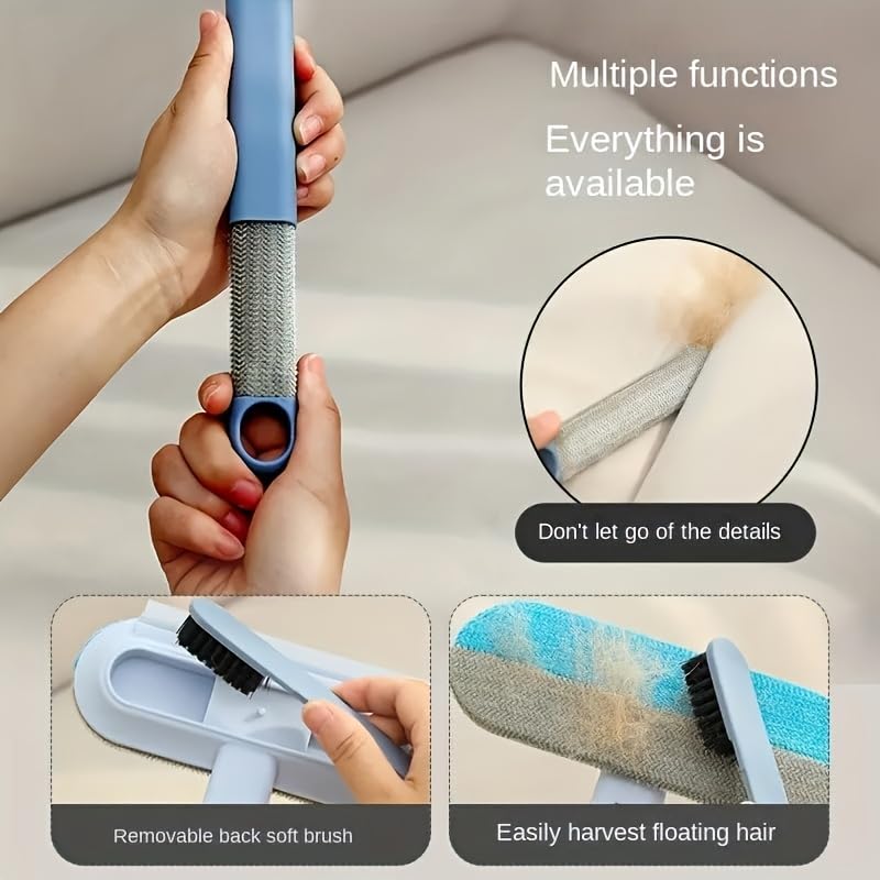 Blue Long Handle Pet Hair Remover, Durable Nylon Lint Roller, Effectively Removes Cat & Dog Hair, Suitable for Bed, Sofa and Other Furniture Surfaces