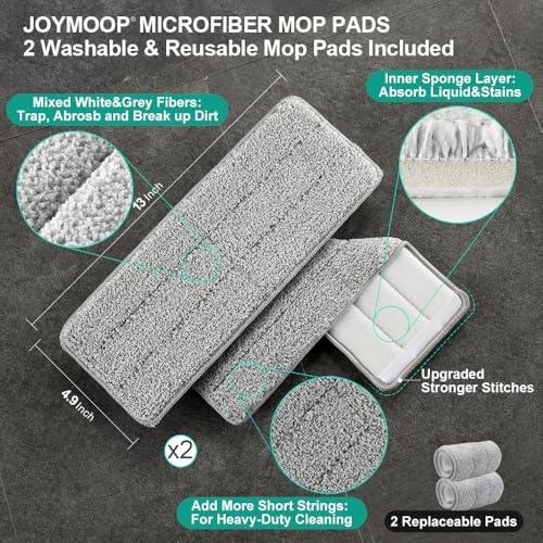 JOYMOOP Mop and Bucket Set, Dust Mops for Floor Cleaning, Wall Mop with 2 Microfiber Mop Head Replacement - size: Bucket #22 - 50" Mop + 2 Grey Mop Pads