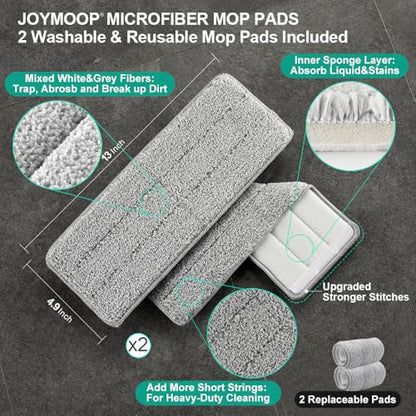JOYMOOP Mop and Bucket Set, Dust Mops for Floor Cleaning, Wall Mop with 2 Microfiber Mop Head Replacement - size: Bucket #22 - 50" Mop + 2 Grey Mop Pads