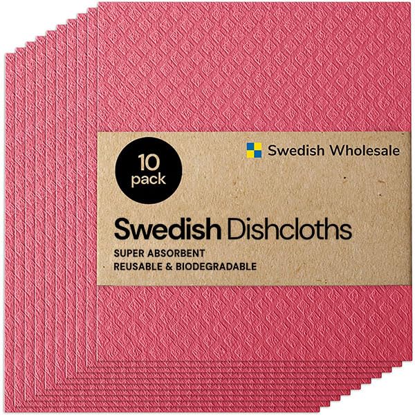 Swedish Wholesale Dishcloths Reusable 8" x 7" Sponge Cloths, Bulk 10 Pack of High Absorbent Cellulose Dish & Kitchen Cleaning Hand Towels, Wring to Dry & Machine Wash, Odor Resistant, Red - color: Watermelon Red - Dishcloths