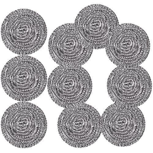 Stainless Steel Scrubber Scrubbing Scouring Pad Sponges Clean Pot Pan and Steel Wool for Kitchen Bathroom (10Pcs Metal Scrubber) - size: 10Pcs Metal Scrubber