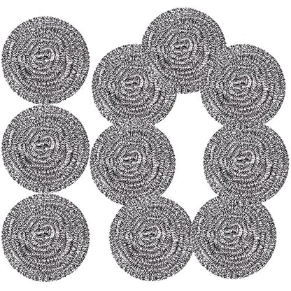 Stainless Steel Scrubber Scrubbing Scouring Pad Sponges Clean Pot Pan and Steel Wool for Kitchen Bathroom (10Pcs Metal Scrubber) - size: 10Pcs Metal Scrubber