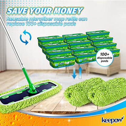 KEEPOW Reusable XL Wet Pads Refills for Swiffer XL Mop Sweeper, X-Large Dry-Sweeping / Wet-Mopping Microfiber Cloths for Surface/Hardwood Floor Cleaning, 2 Pack - size: 2 Pack, Green