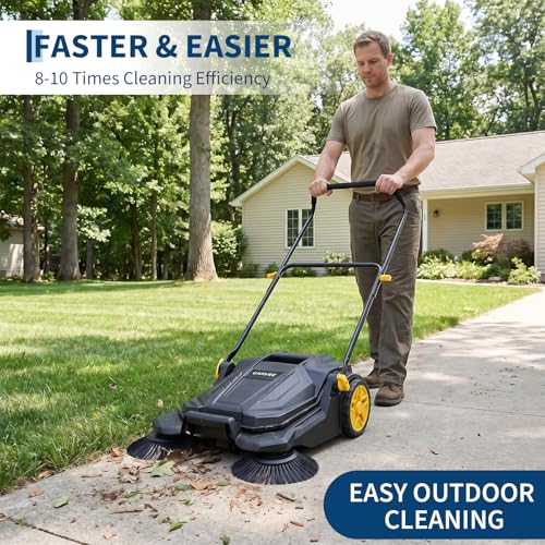 Garvee 26 Inch Manual Push Floor Sweeper, Walk Behind Hand Push Floor Sweeper,5-Gallon Waste Container, Foldable Handle Industrial Shop Garage Outdoor Street Sweeper