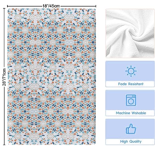 Geometric Circle Gradient Kitchen Towel Set of 2, Absorbent Microfiber Hand Towels for Kitchen Bathroom Bar Decorative Blue and White Porcelain Texture Ultra Soft Resuable Cleaning Cloths Fast Drying - size: 2PCS-18" x 28"