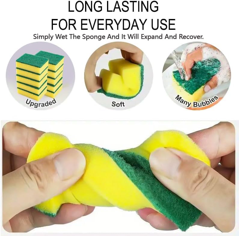 15 Pack Kitchen Cleaning Sponges, Dual Side Cleaning Dish Sponges Cleaning Supplies for Home and Kitchen, Anti-Scratch Scrubbing Sponges