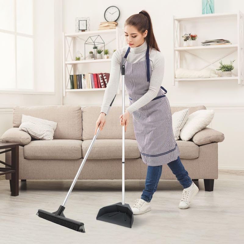 Silicone Dust Pan with Handle Lobby Dustpan with Long Handle Stand Up Dustpan, 48" 3-Part Long Handle, By Superio - style: Dustpan with 3 Part Handle