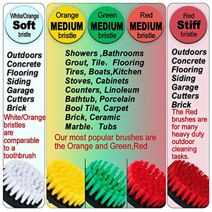 HIFROM Drill Brush - 2" 5" Power Drill Attachment Medium Stiffness Bristles Scrubbing Scrubber Cleaning Kit for Kitchen Cabinets Counters Linoleum Bathroom Shower Tile Porcelain