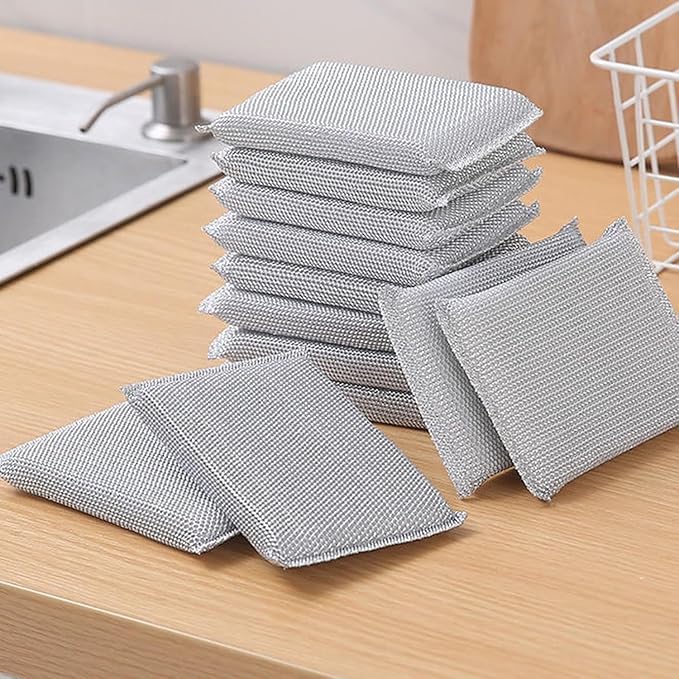 Non-Scratch Sponge Scrubber for Kitchen Utensils–Durable Scrub Sponge with Steel Wire, Reusable Dishwashing Scrubber (Pack-10)