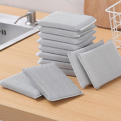 Non-Scratch Sponge Scrubber for Kitchen Utensils–Durable Scrub Sponge with Steel Wire, Reusable Dishwashing Scrubber (Pack-10)