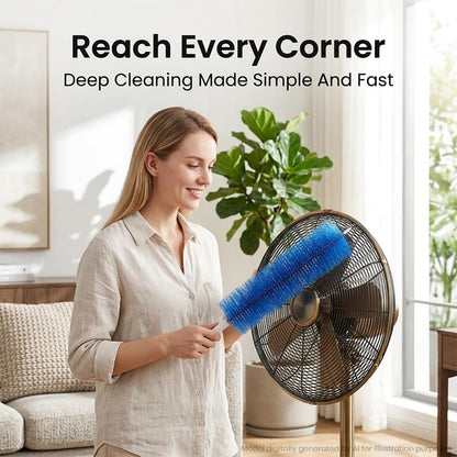 Bendable Fan Cleaning Brush with Microfiber Head, Reusable, Multi-Purpose Dust Remover for Ceiling Fans, Air Conditioner Vents, Cars，Blue+Gray 2PC
