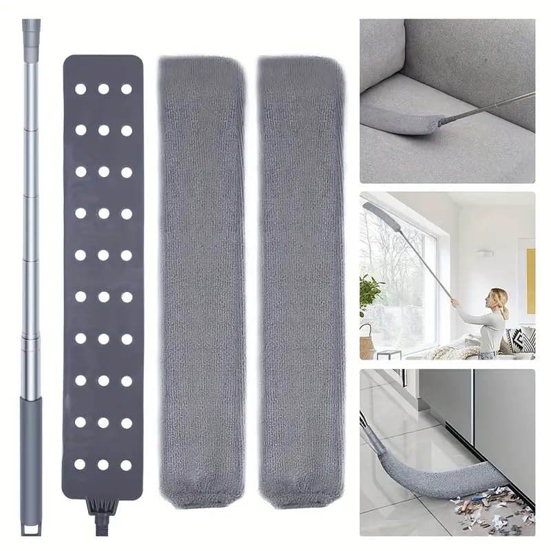 Boolavard Retractable Gap Dust Cleaner Cleaning Tools with 2 Microfiber Dusting Cloths Long Handle 60inches Washable and Retractable Duster Brush for Cleaning Under Appliances Furniture Couch Fridge