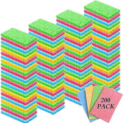 Zhengmy 200 Pieces Sponges Bulk Sponges Kitchen Compressed Sponge Natural Dish Sponge Compressed Wood Pulp Cleaning Without Scratching for Kitchen Bathroom, 3.9 x 2.4 x 0.12 Inch (Multicolor) - color: Multicolor