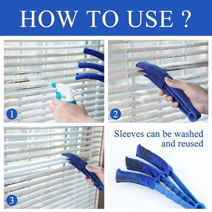 3Pcs Reusable Blind Cleaner Brush Set Dusting Tool for Blinds Shutters Curtains Washable Detachable Microfiber Duster for AC Vents Car Vents Window Blinds, Blue