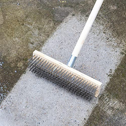12" Heavy-Duty Rough Surface Floor Brush,Stainless Steel Wire Large Deck Scrub Brush 12" x 2.7” Removes Snow, Dirt & Grime on Drivways, Steps, Patios, Decks, Tile, Cement Without Stick (12") - size: 12"