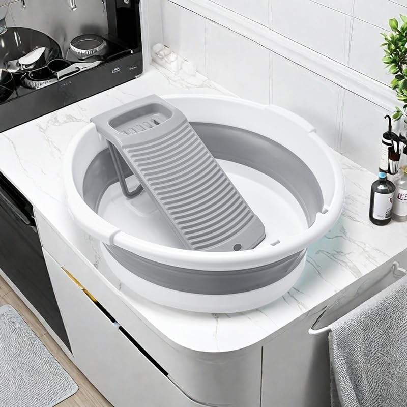 Large Collapsible Washboard Basin for Hand Washing Clothes - Portable Laundry Tub with Scrubber, Durable & Sturdy, Foldable Space-Saver, Ideal for Home, Travel, and Camping (Gray) - color: Gray