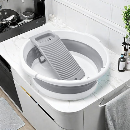 Large Collapsible Washboard Basin for Hand Washing Clothes - Portable Laundry Tub with Scrubber, Durable & Sturdy, Foldable Space-Saver, Ideal for Home, Travel, and Camping (Gray) - color: Gray