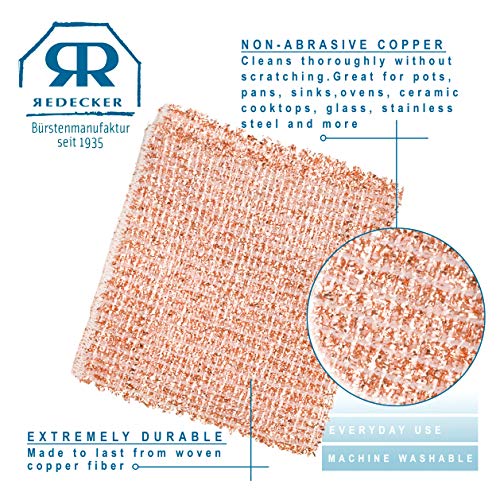 Redecker Copper Cleaning Cloth, Set of 2, Standard Size – Non-Scratch Scrubber for Pots, Pans, Sink & Stainless Steel – Reusable Metal Cleaning Cloth, Made in Netherlands - size: Standard - 5.5 x 5.7 inches