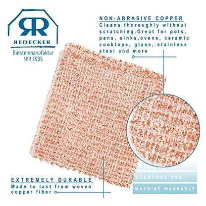 Redecker Copper Cleaning Cloth, Set of 2, Standard Size – Non-Scratch Scrubber for Pots, Pans, Sink & Stainless Steel – Reusable Metal Cleaning Cloth, Made in Netherlands - size: Standard - 5.5 x 5.7 inches