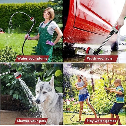 RESTMO Metal Watering Wand, Heavy Duty Garden Hose Wand with 180° Swivel Ratcheting Head, 16'' Hose Nozzle Sprayer with 7 Spray Patterns and Flow Control, for Water Hanging Baskets and Shrubs, Red - color: Red