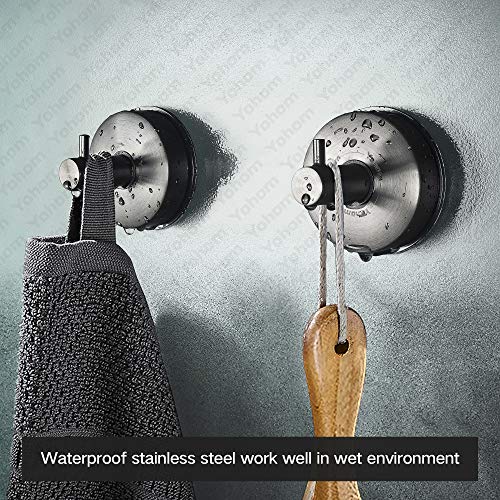 YOHOM Suction Cup Hooks Shower Towel Holder Stainless Steel Vacuum Bathroom Shower Hook Suction Towel Rack Kitchen Organizer for Bathrobe Loofah Washcloth Brushed Black 4 Pcs - color: 4 Brushed Black