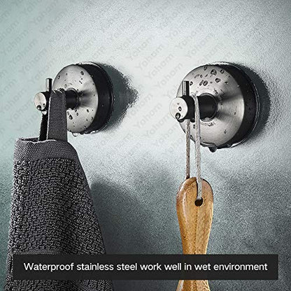 YOHOM Suction Cup Hooks Shower Towel Holder Stainless Steel Vacuum Bathroom Shower Hook Suction Towel Rack Kitchen Organizer for Bathrobe Loofah Washcloth Brushed Black 4 Pcs - color: 4 Brushed Black