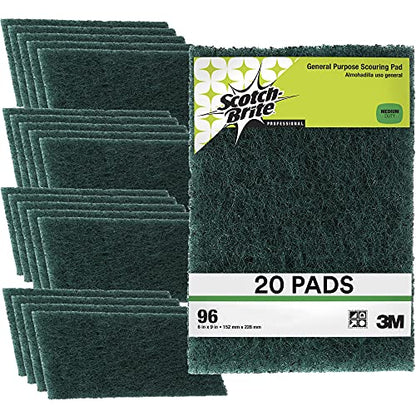 3M Scouring Pad 96-20, 20 Pads, 6” x 9”, General Purpose Cleaning, Food Safe, Non-Rusting - size: 6" x 9"