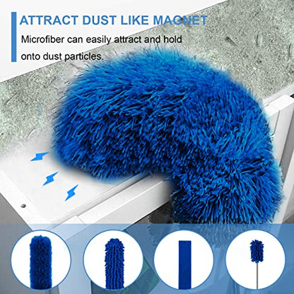 Upgraded Dusters for Cleaning (6pcs), Ceiling Fan Duster with 100" Thickened Extension Pole, Extendable Long Microfiber Duster for High Ceilings, Reusable & Washable Dusting Wand by OOSOFITT Blue - color: Blue