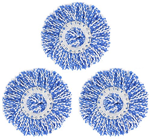 3 Pack 360° Spin Magic Mop Replacement Head, Round Shape Standard Size Microfiber Mop Head Refills for Hurrica Mopnado EGOFLEX Hapinnex Casabella and Other Brands - color: Blue