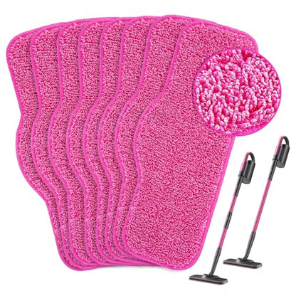 KEEPOW 8 Pack Reusable Microfiber Mop Pads Compatible with Schenley Steam Mop 7 in 1 Cleaner, Washable Replacement Mop Pads Accessories Steam Mops SLFCSM064 & SLFCSM063 for Multi Floor Cleaning - color: Pink, 8 Pack